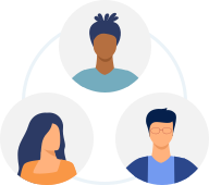 graphic image of three people, connected in a circle