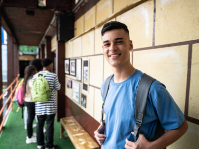 Portrait of a teenage boy at school