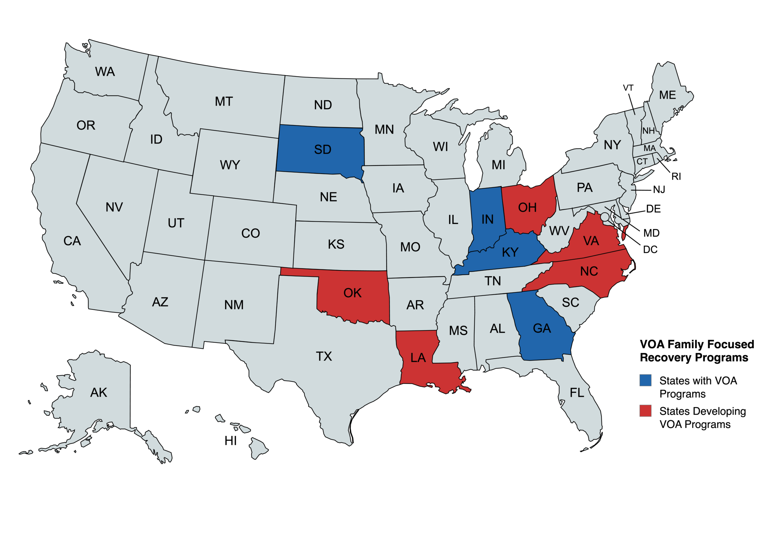 map of the united states with certain states filled in, based on FFR program locations